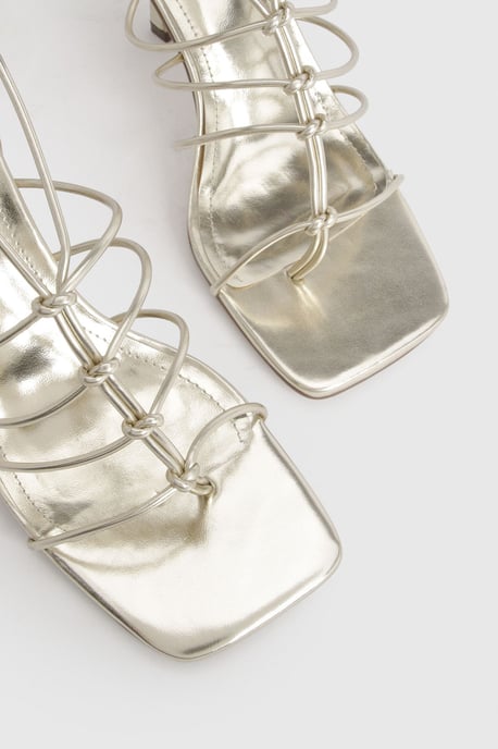 Square Toe Strappy Caged Detail High Heel - Image 5