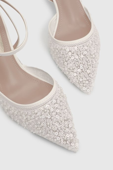 Bridal Maria Faux Leather Sequin Embellished Stiletto Court Shoes - Image 3