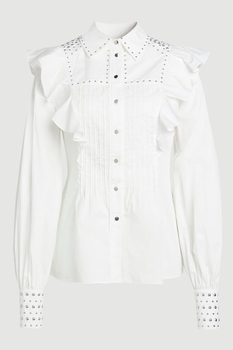 Cotton Sateen Drama Sleeve Studded Woven Maxi Shirt - Image 2