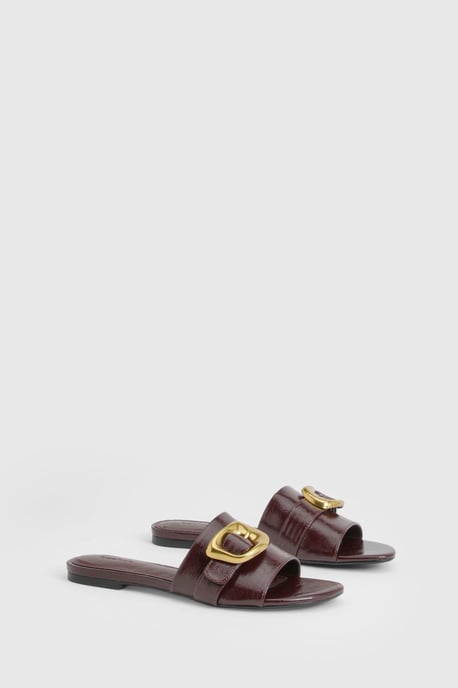 Gold Buckle Detail PU Slider - Image 3