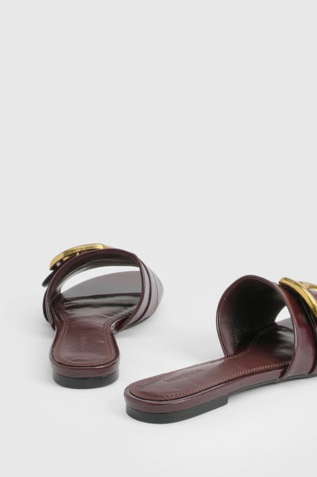 Gold Buckle Detail PU Slider - Image 4