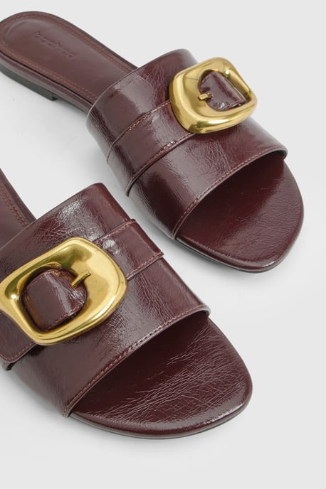 Gold Buckle Detail PU Slider - Image 5