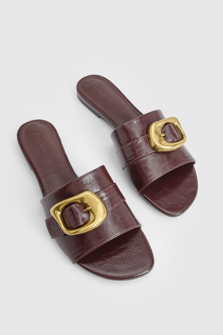 Gold Buckle Detail PU Slider - Image 6