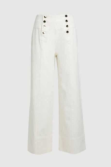 Denim Button Front Wide Leg Jeans - Image 1