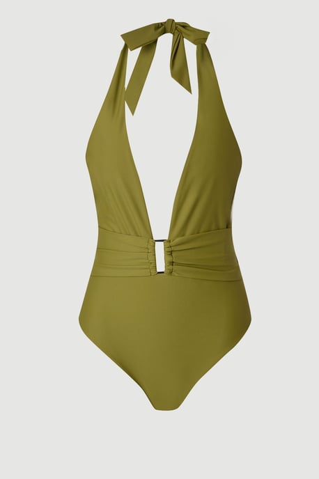 Halter Neck Hardware Detail Plunge Swimsuit - Image 1