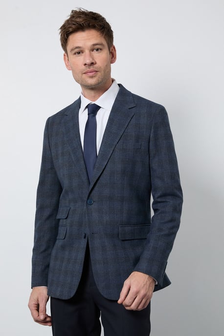 Navy Check Tailored Fit Blazer - Image 1