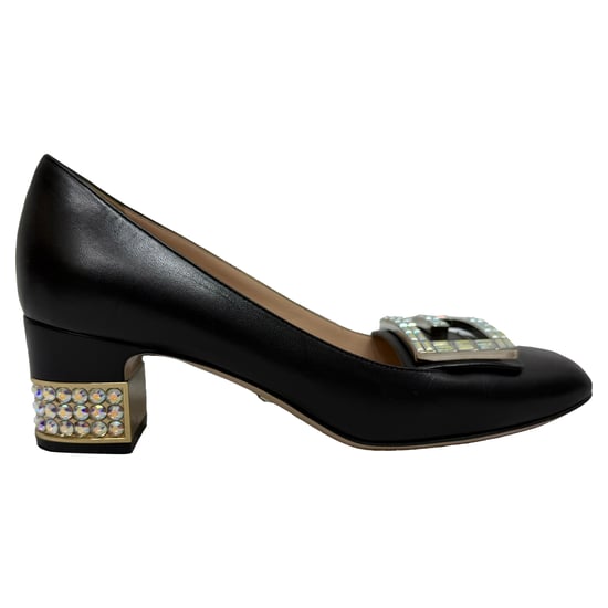 Gucci G-Embellished Block-Heeled Pumps in Black Leather - Image 1