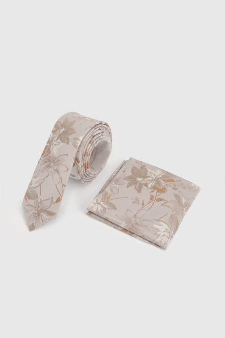 Champagne Floral Tie and Pocket Square - Image 1
