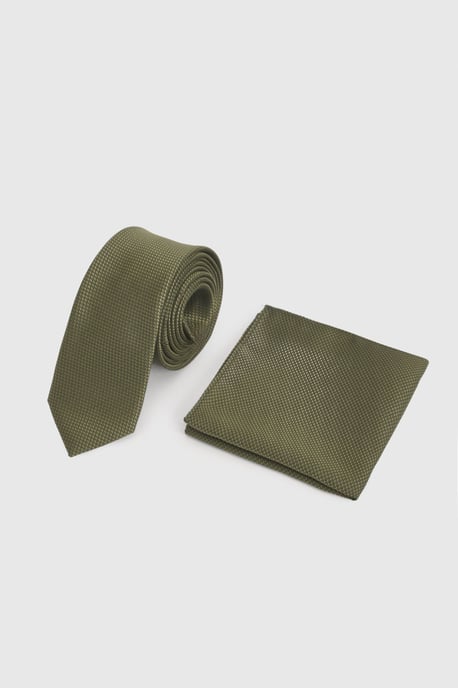 Olive Textured Tie and Pocket Square - Image 1