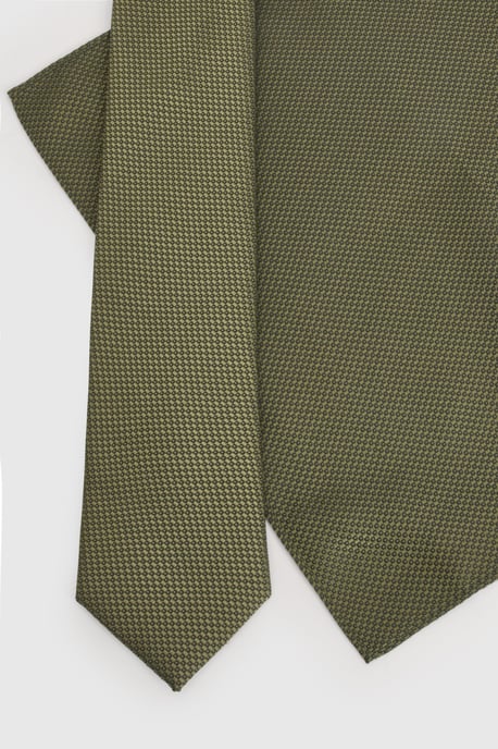 Olive Textured Tie and Pocket Square - Image 2