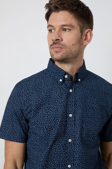 Navy Floral Print Short Sleeve Shirt - Image 2