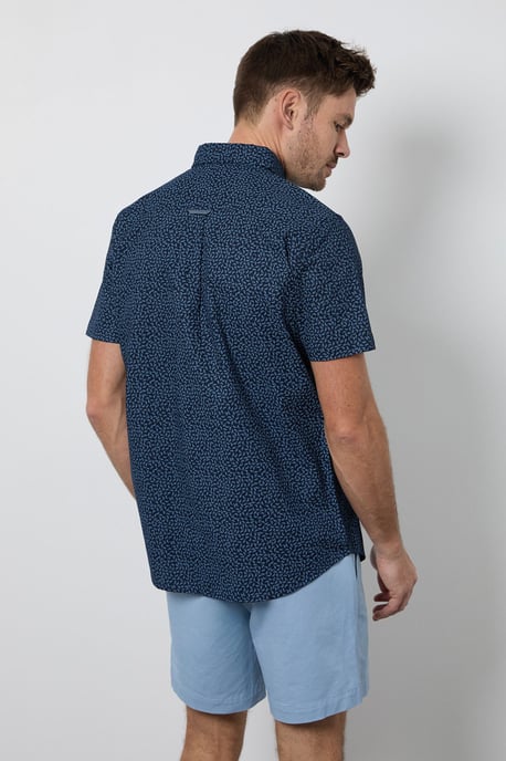 Navy Floral Print Short Sleeve Shirt - Image 3