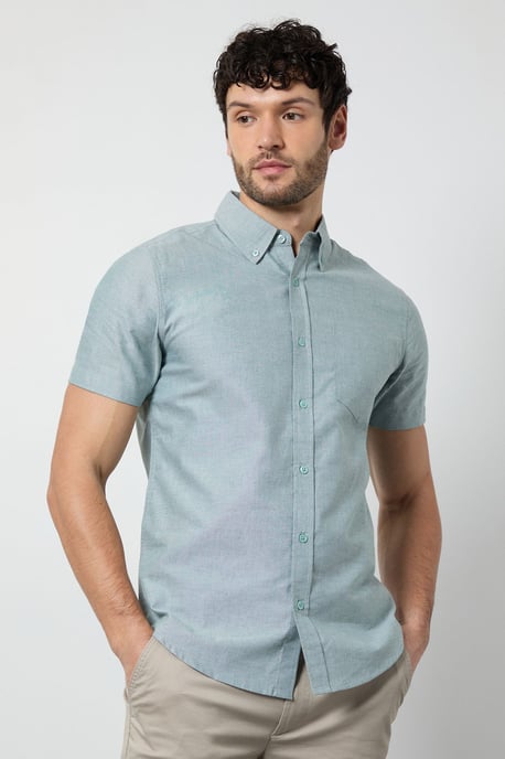 Green Short Sleeve Button Down Oxford Shirt - Image 1