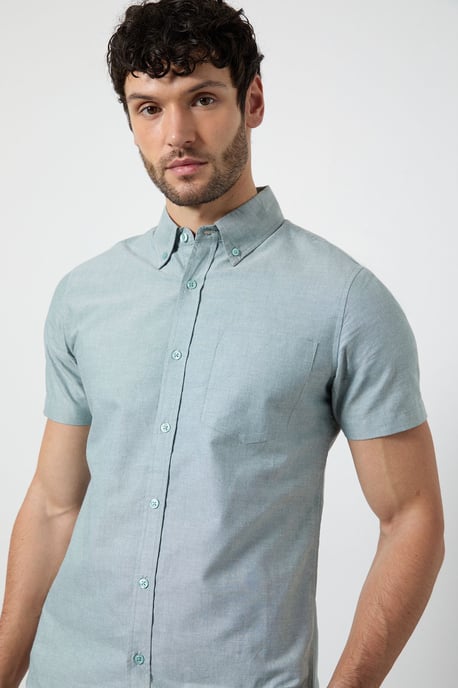 Green Short Sleeve Button Down Oxford Shirt - Image 4