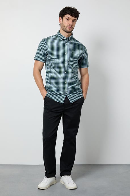 Dark Green Gingham Short Sleeve Shirt - Image 2
