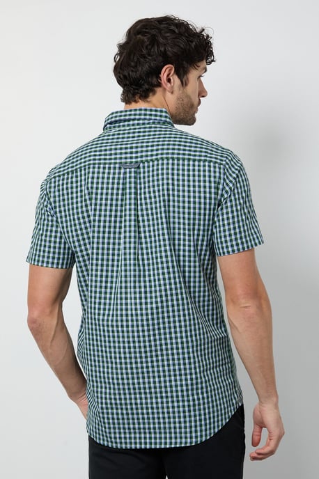 Dark Green Gingham Short Sleeve Shirt - Image 3
