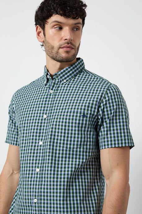 Dark Green Gingham Short Sleeve Shirt - Image 4