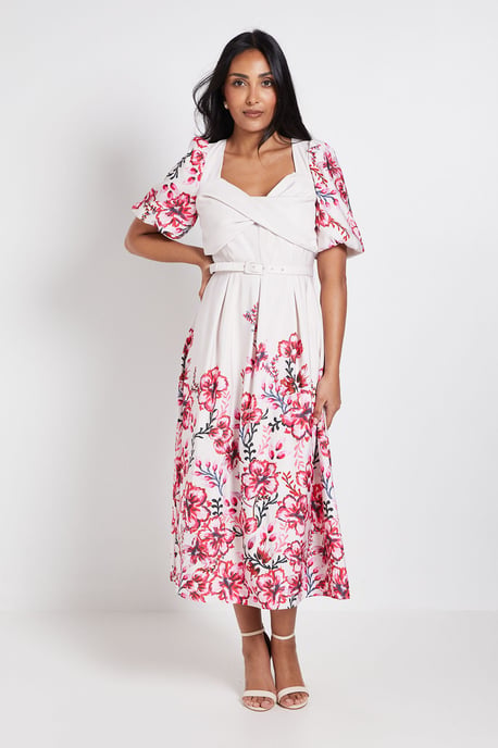 Petite Floral Ottoman Twist Midi Dress - Image 1