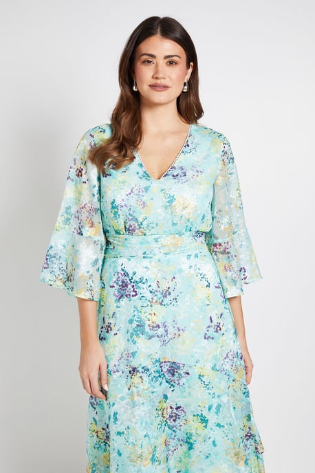 Floral Burn Out Flared Sleeve Midi Dress - Image 2