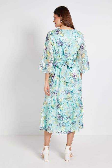 Floral Burn Out Flared Sleeve Midi Dress - Image 3