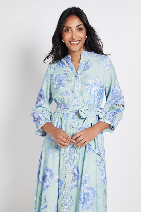 Petite Floral Lace Insert Collarless Shirt Dress - Image 2