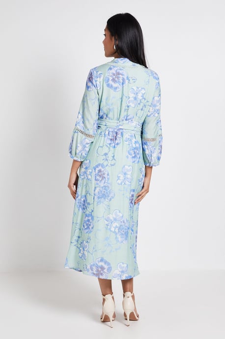Petite Floral Lace Insert Collarless Shirt Dress - Image 3