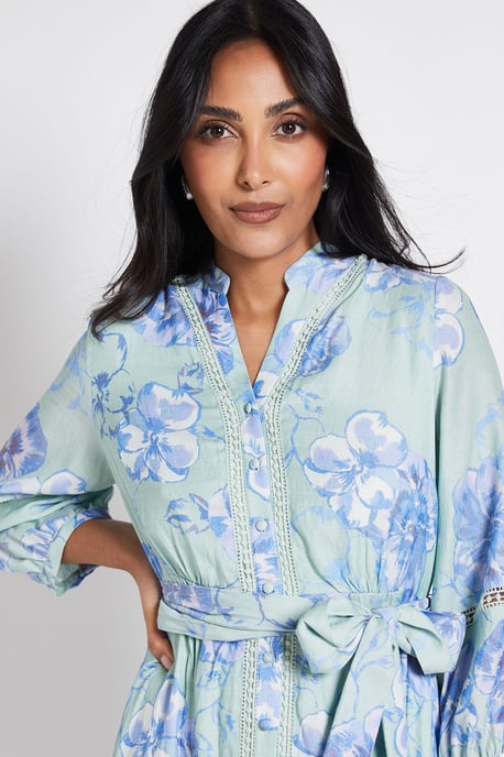 Petite Floral Lace Insert Collarless Shirt Dress - Image 4