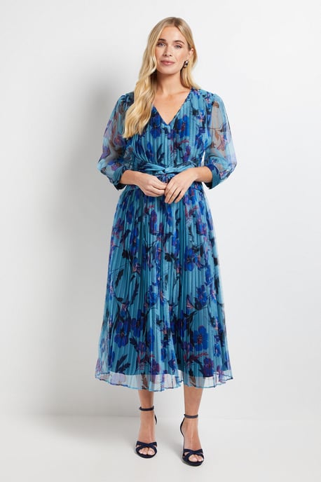 Petite Mesh Pleated Twist Waist Midi Dress - Image 1