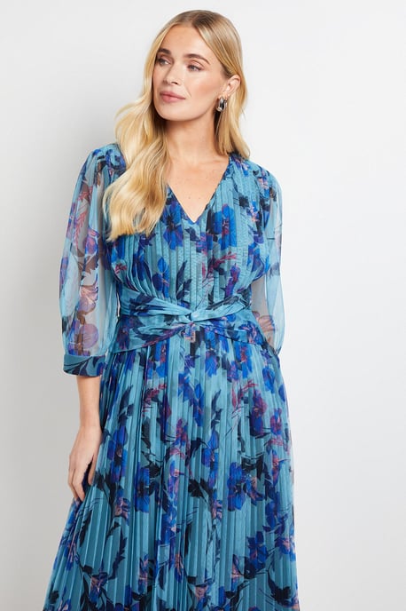 Petite Mesh Pleated Twist Waist Midi Dress - Image 4