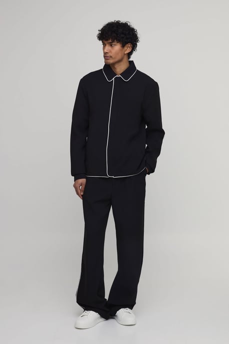 Tall Tailored Zip Up Contrast Piping Co-ord Harrington Jacket - Image 4