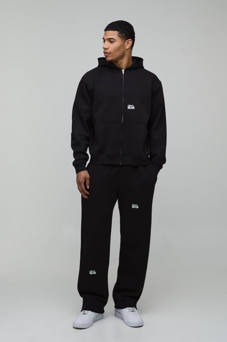 Oversized Boxy Logo Graphic Zip Through Hooded Tracksuit - Image 4