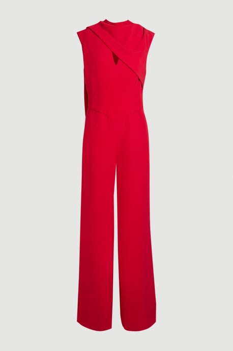 Tailored Crepe Cape Asymmetric Cape Neck Detail Jumpsuit - Image 2