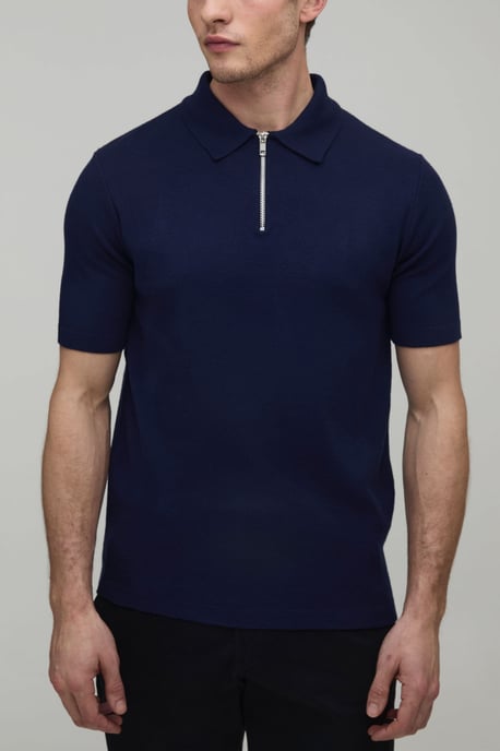 Basic Muscle Fit Soft Touch 1/4 Zip Knitted Polo - Image 1