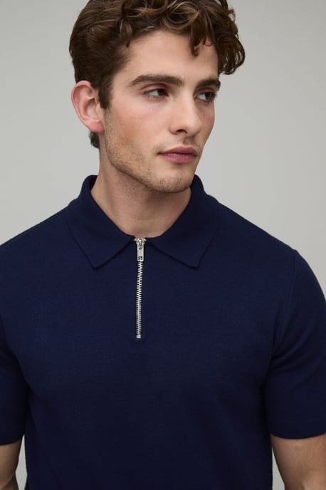 Basic Muscle Fit Soft Touch 1/4 Zip Knitted Polo - Image 3