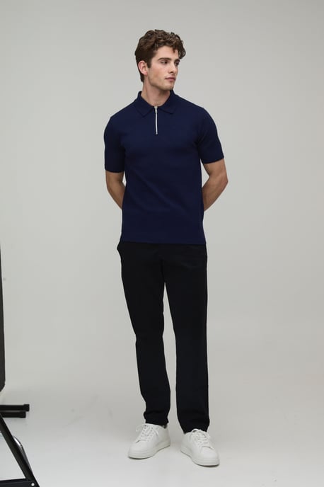 Basic Muscle Fit Soft Touch 1/4 Zip Knitted Polo - Image 4