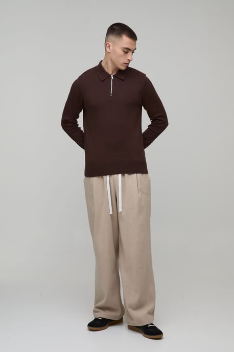 Muscle Fit Soft Touch Long Sleeve 1/4 Zip Knitted Polo - Image 4