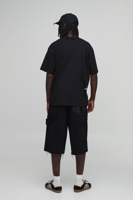 Black Oversized Floral Line Drawn Print T-Shirt - Image 2
