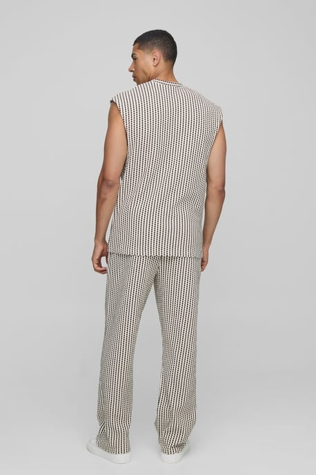 Regular Fit Drop Shoulder Jacquard Stripe Tank & Jogger Set - Image 2