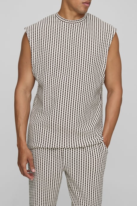 Regular Fit Drop Shoulder Jacquard Stripe Tank & Jogger Set - Image 3