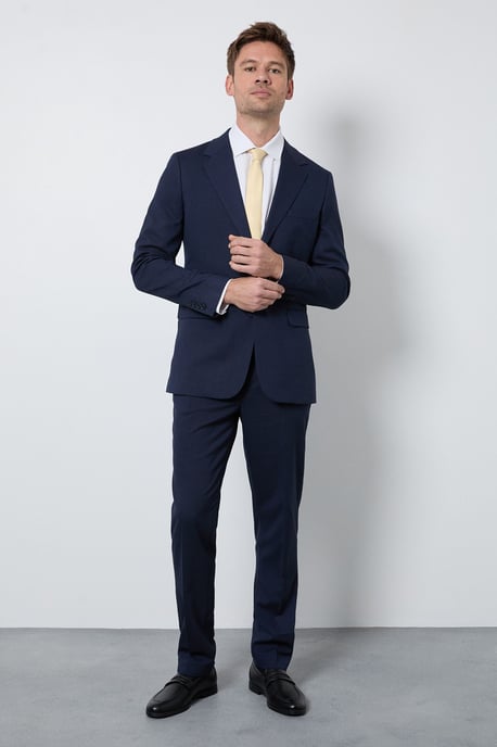 Navy Textured Slim Fit Suit Trousers - Image 1