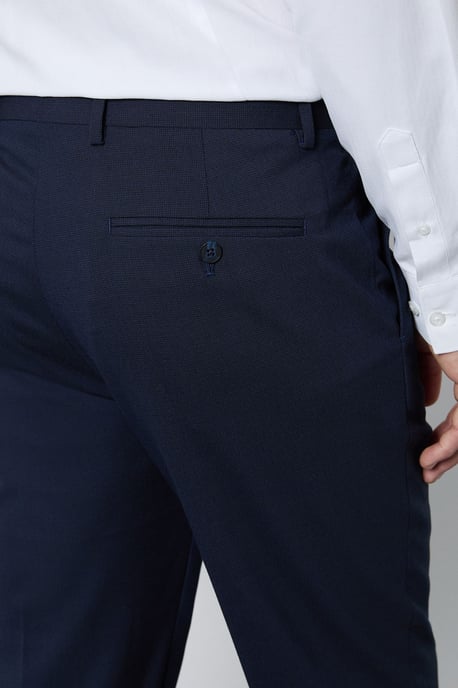 Navy Textured Slim Fit Suit Trousers - Image 4
