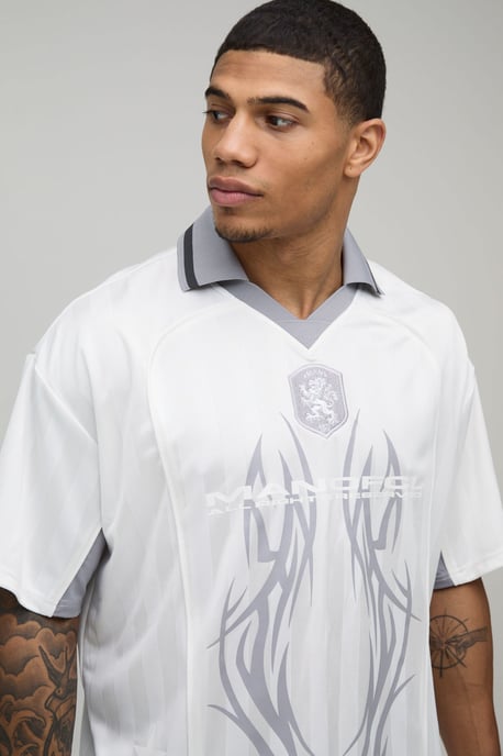 Oversized Grunge Varsity Applique Mesh V Neck Football Top - Image 3