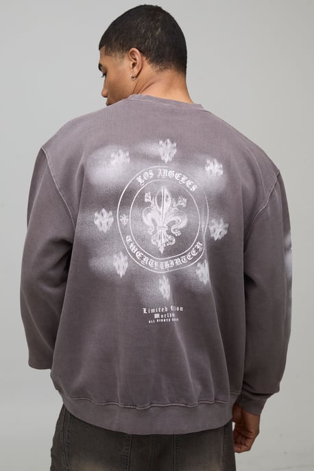 Oversized Graphic Printed Washed Sweatshirt - Image 1