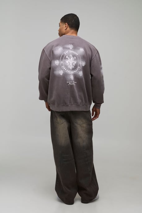 Oversized Graphic Printed Washed Sweatshirt - Image 2