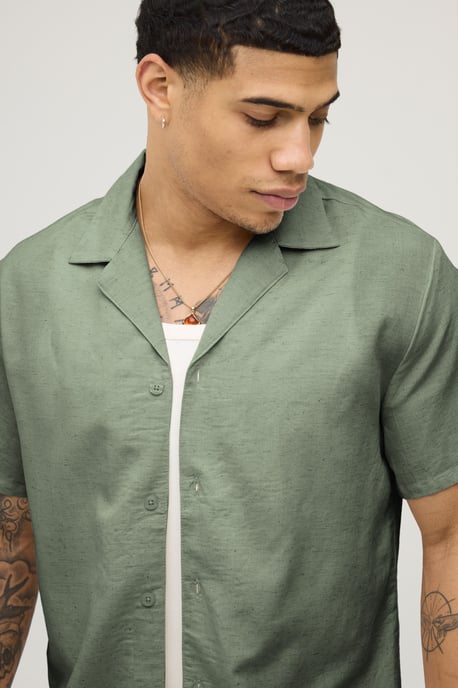Linen Blend Regular Fit Shirt & Short Set - Image 3