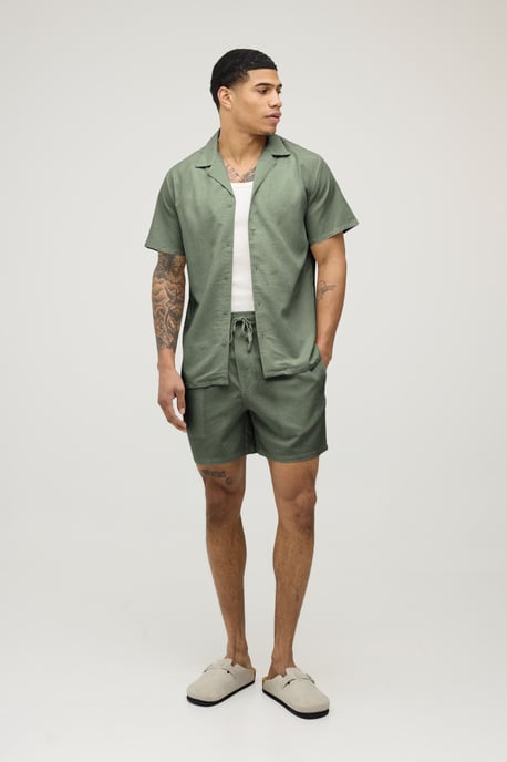 Linen Blend Regular Fit Shirt & Short Set - Image 4