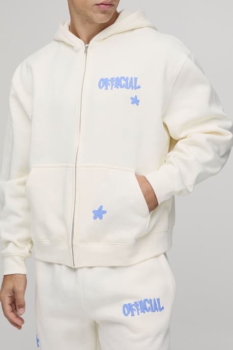 Oversized Boxy Official Flower Graphic Zip Through Hooded Tracksuit - Image 3