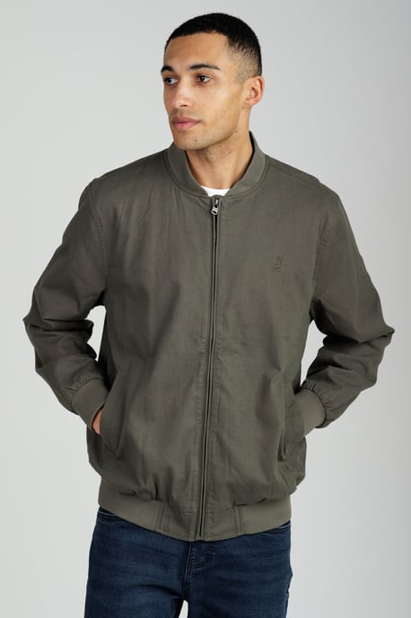Khaki Cotton Twill Bomber Jacket With Embroidered Logo - Image 1