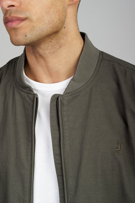 Khaki Cotton Twill Bomber Jacket With Embroidered Logo - Image 4