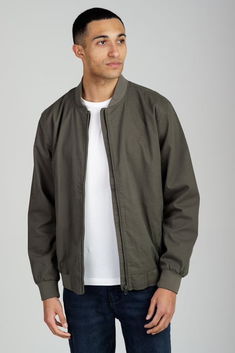 Khaki Cotton Twill Bomber Jacket With Embroidered Logo - Image 5